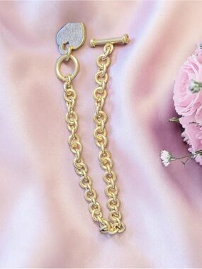 sterling silver Rolo link heart charm toggle bracelet